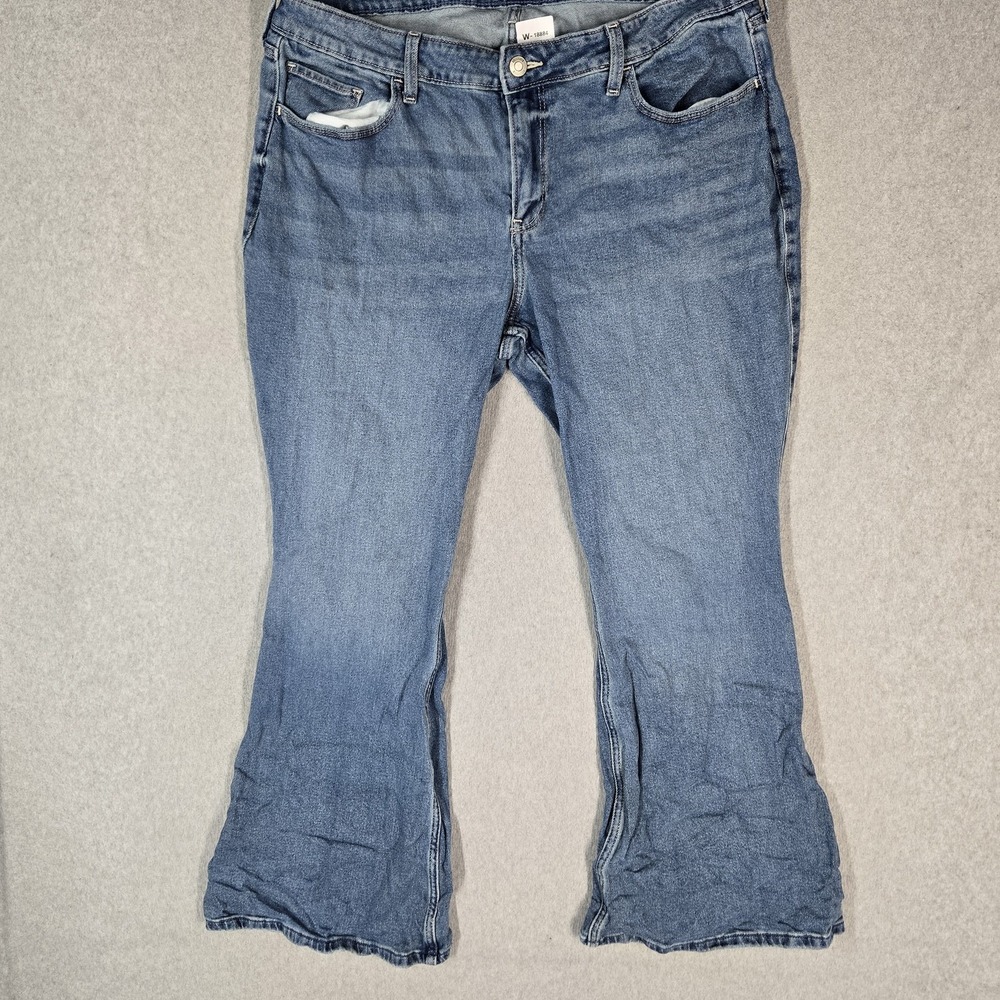 Hollister Women Jeans 18R W34 REGULAR Blue Denim Curvy High-Rise Flare